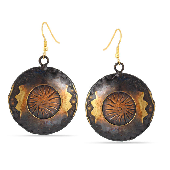 Gold-Oxidised Tone Metal Circle Drop Earrings