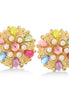 Gold-Tone Cream Pearl And Multi Color Plastic Clip On Earrings