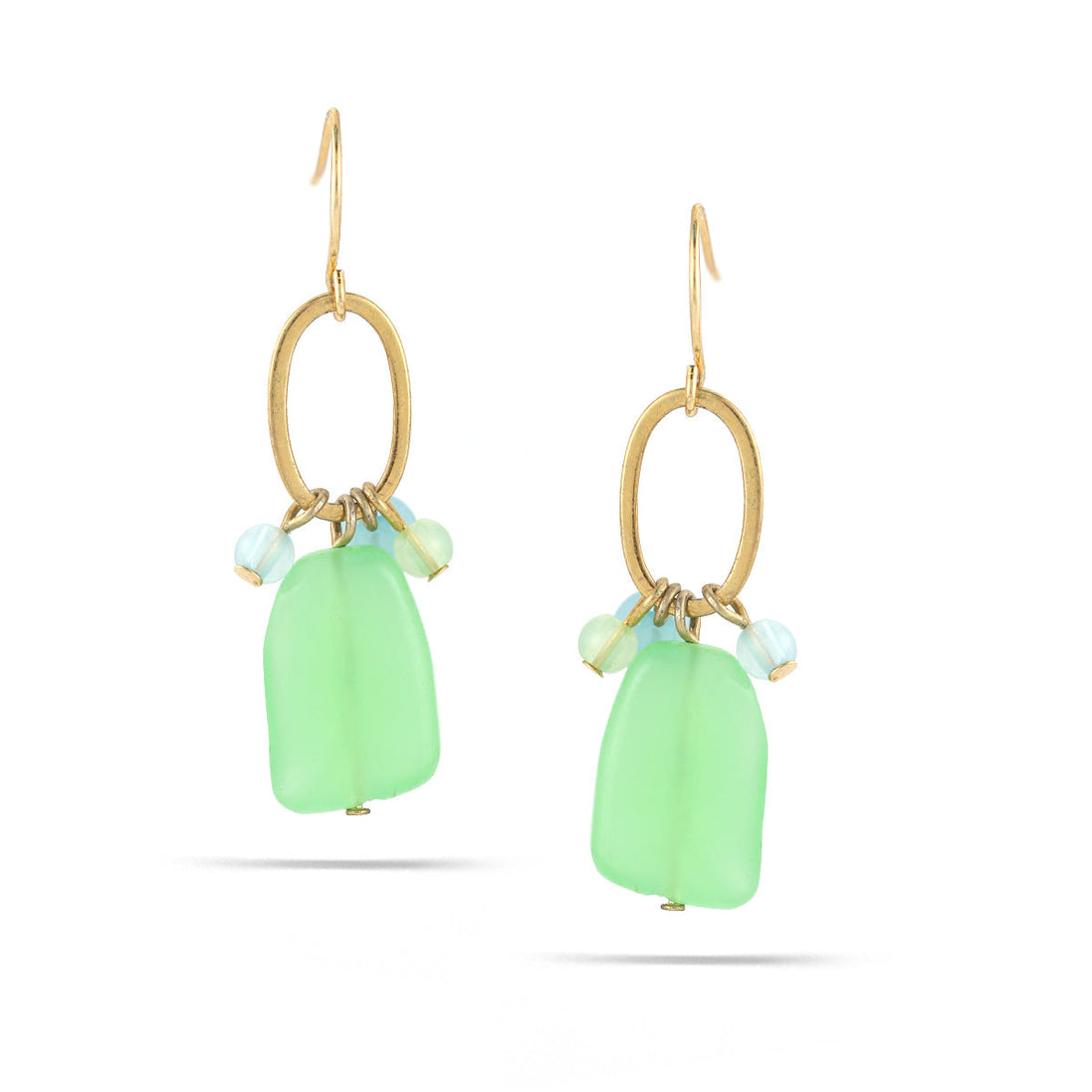 Tazza-Gold-Tone Metal Green And Blue Drop Earrings