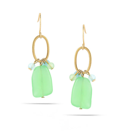 Tazza-Gold-Tone Metal Green And Blue Drop Earrings