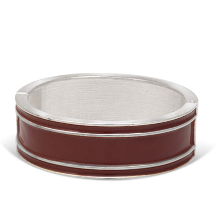Silver Burgundy Enamel Oval Hinged Bracelet