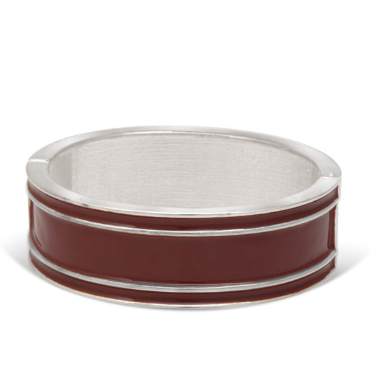 Silver Burgundy Enamel Oval Hinged Bracelet