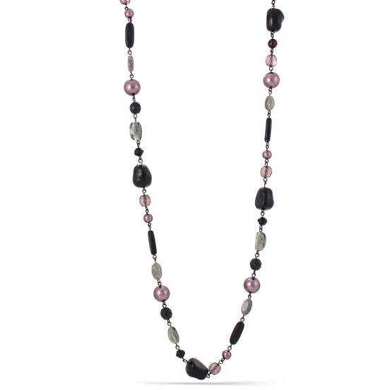 Tazza-Hematite Tone Metal Smokey Mixed Beads Necklace