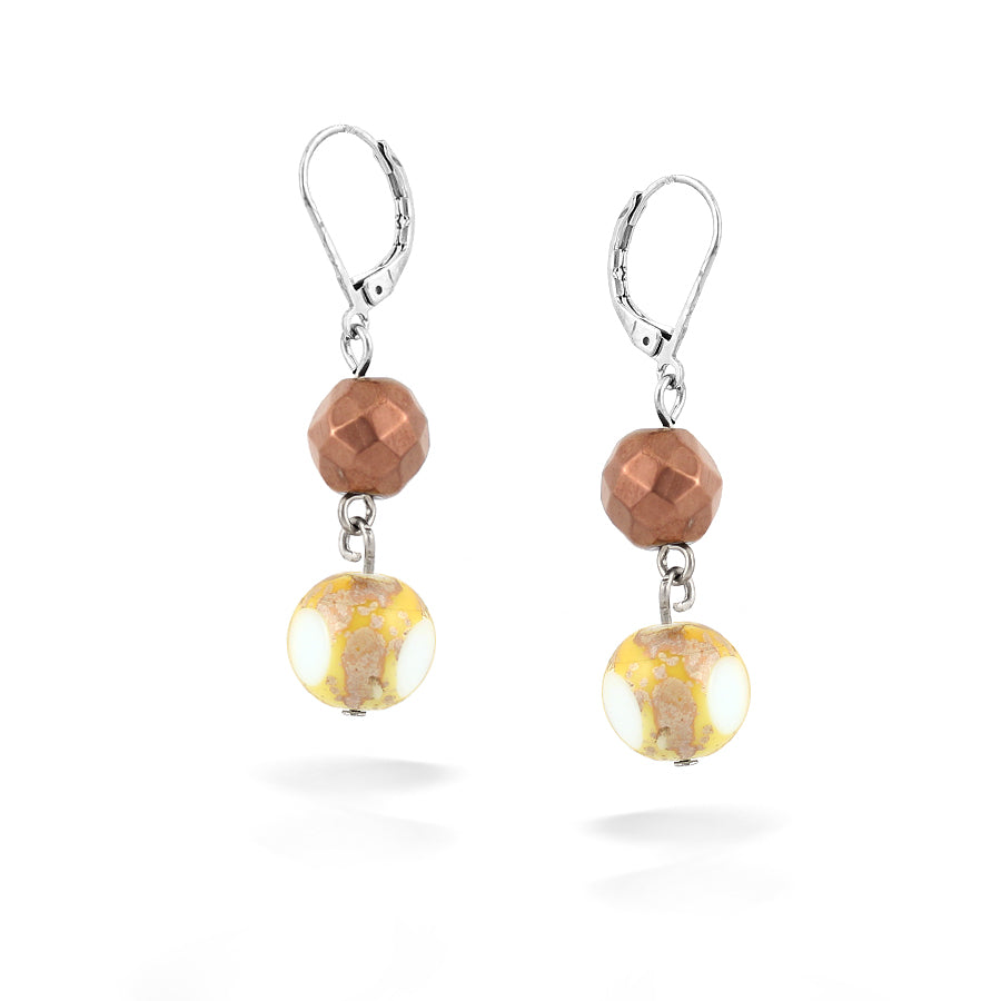 Rhodium-Tone Brown Mix Beads Earrings