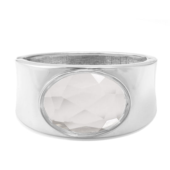 Silver Oval Clear Crystal Faceted Crystal  Hinged Bracelet