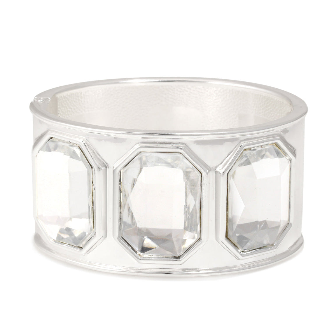 Silver Clear Faceted Crystal Hinged Bracelet