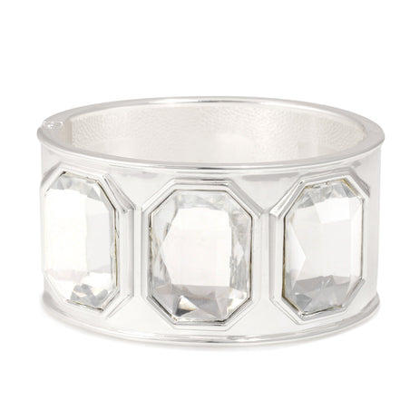 Silver Clear Faceted Crystal Hinged Bracelet