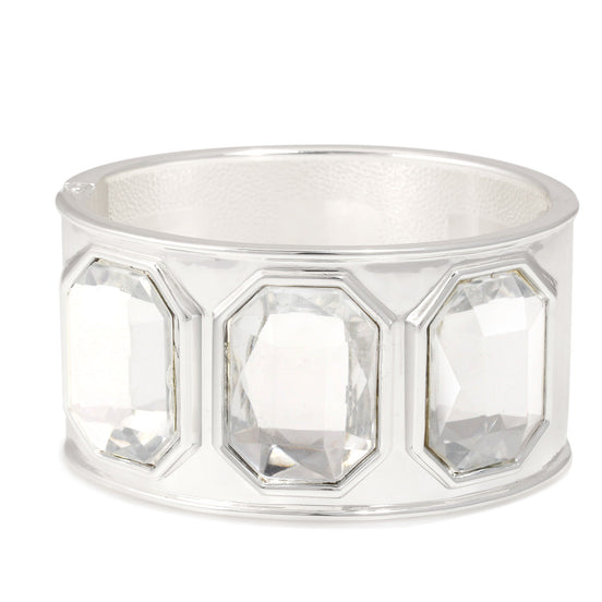 Silver Clear Faceted Crystal Hinged Bracelet