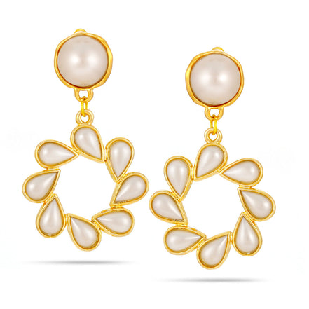 Gold-Tone Metal Glass Pearl Clip Earrings