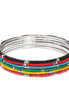 Silver Multicolor Beads 6 Pcs Bangle Set
