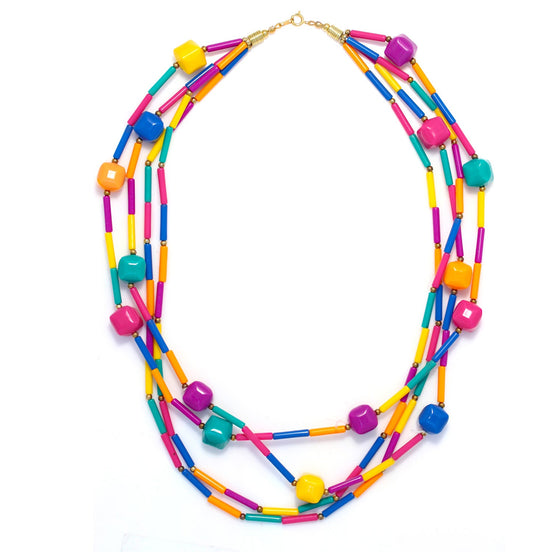 Vintage Nwt Multi Strand Genuine Lucite Pastel Colors Long Beads Necklace