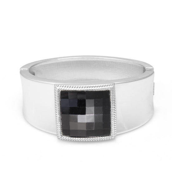 Silver Black Faceted Crystal Hinged Bracelet