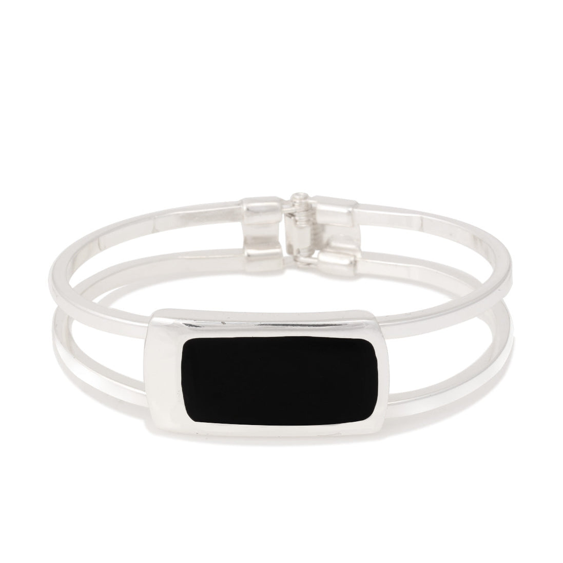 Silver Black Epoxy Hinged Bracelet