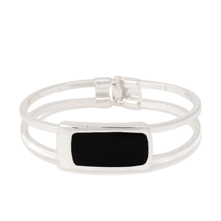 Silver Black Epoxy Hinged Bracelet