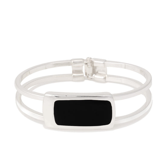 Silver Black Epoxy Hinged Bracelet