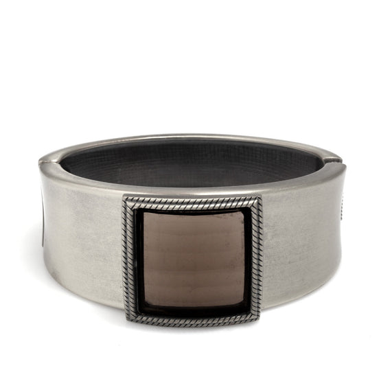 Oxidized Silver Smoky Faceted Crystal Hinged Bracelet