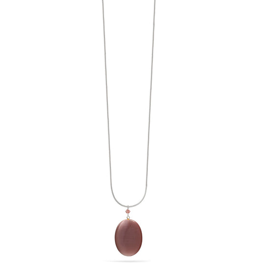Amethyst Cat Eye Oval Pendant Adjustable Length Silver Chain Necklace