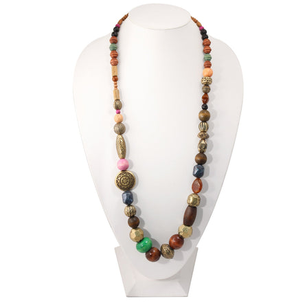 Antique Gold And Natural Wood Big Beads Necklace