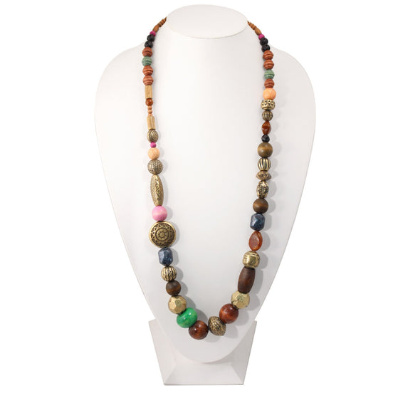 Antique Gold And Natural Wood Big Beads Necklace