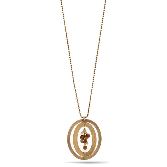 Oxidized Gold Oval Pendant Adjustable Length Chain Long Necklace