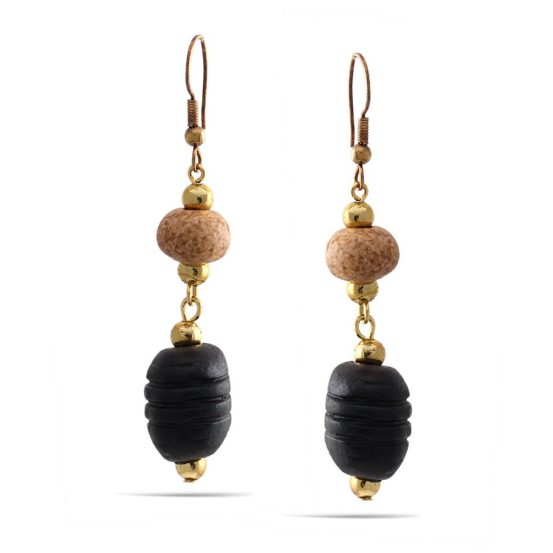 Black And Brown Hand Made Wood Gold Drop