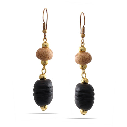 Black And Brown Hand Made Wood Gold Drop
