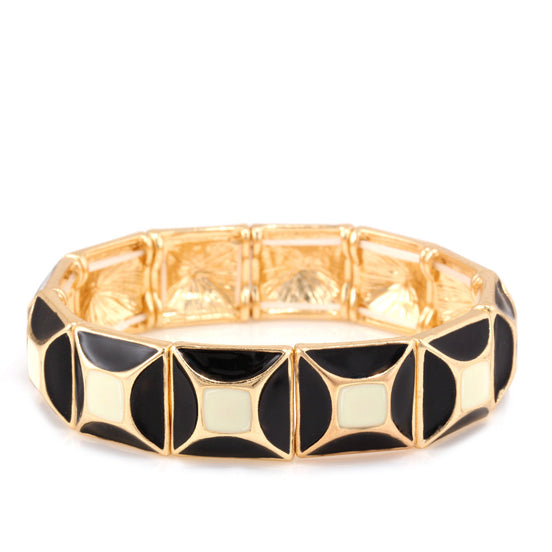 Gold Black And Ivory Epoxy  Stretch Bracelet