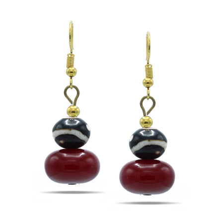 WINE RED AND BROWN BEADS GOLD EARRINGS#FWNK-1611-08-ER(LC12)