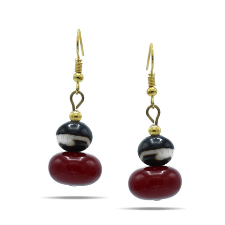 WINE RED AND BROWN BEADS GOLD EARRINGS#FWNK-1611-08-ER(LC12)