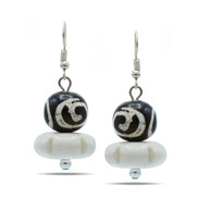 BROWN AND CREAM BEADS SILVER EARRINGS#FWNK-1811-21-ER(LB10)