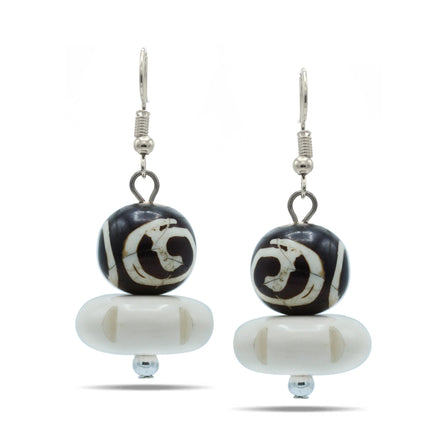 BROWN AND CREAM BEADS SILVER EARRINGS#FWNK-1811-21-ER(LB10)