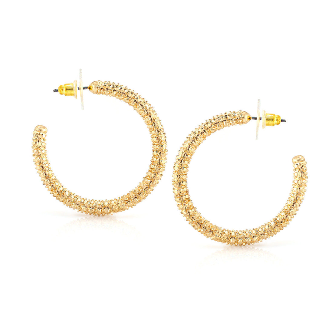 Gold-Tone Metal White Crystal Hoop Earrings