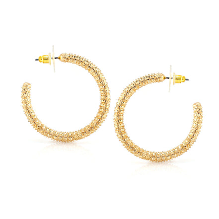 Gold-Tone Metal White Crystal Hoop Earrings