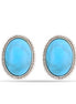 Silver-Tone Metal Turquoise Oval Stud Earrings