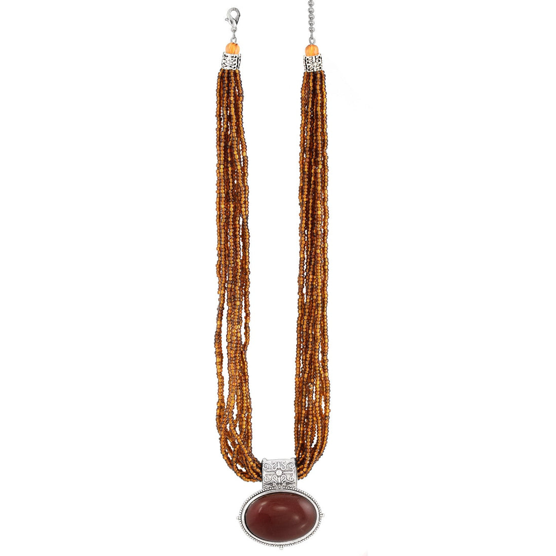 Silver-Tone Metal Brown Seed Beads Adjustable Lobster Claw Closure Necklaces 