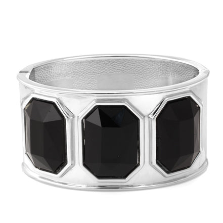 Gold Black Crystal Faceted Crystal Hinged Bracelet