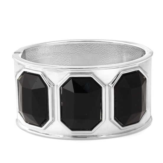 Gold Black Crystal Faceted Crystal Hinged Bracelet