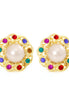 Gold-Tone Metal Cream Pearl And Multi Color Clip On Earrings