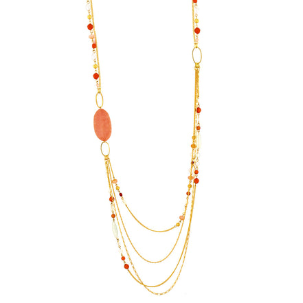 Tazza-Gold-Tone Metal Coral Mix Beads Layered Necklace
