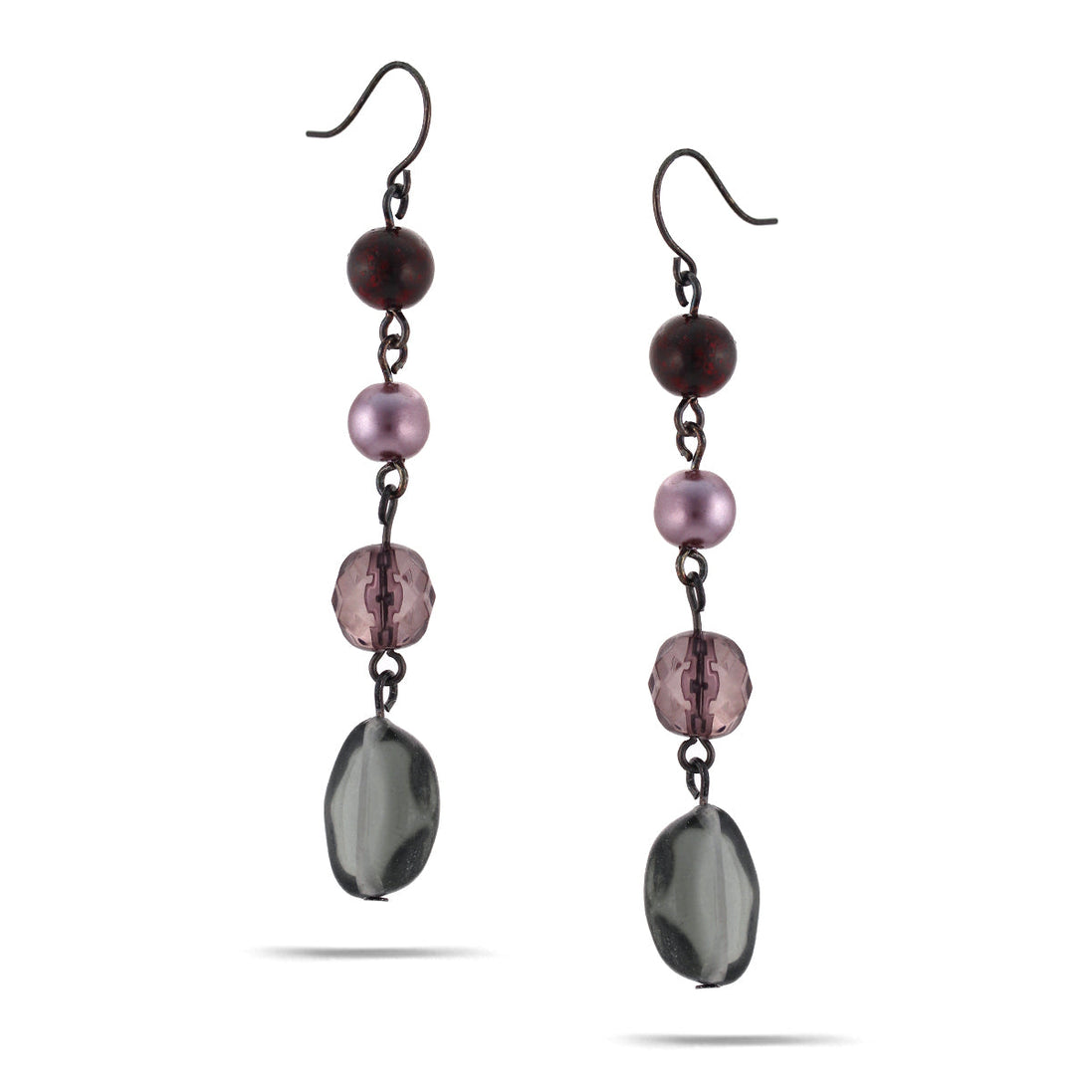 Tazza-Hematite Tone Metal Smokey Beads Drop Earrings