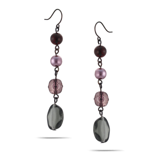 Tazza-Hematite Tone Metal Smokey Beads Drop Earrings