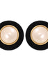 Gold-Tone Pearl And Black Velvat Plastic Clip On Earrings