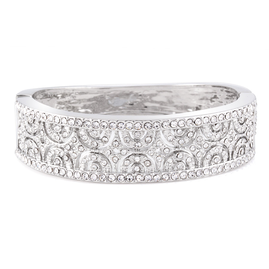 Silver and crystal detailed hinged bracelet