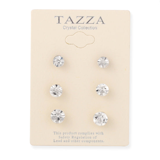 Silver-Tone Metal Graduated Size Set Of 3 Crystal Stud Earrings