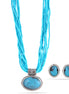 Silver-Tone Metal Turquoise Pendant Adjustable Lobster Claw Closures Beads Neckaces Set