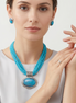 Turquoise Multi-Strand Statement Pendant Necklace & Matching Earrings Set – Silver Tone Oval Stone Jewelry #FW-SET07387TQ (IC21/&Top)