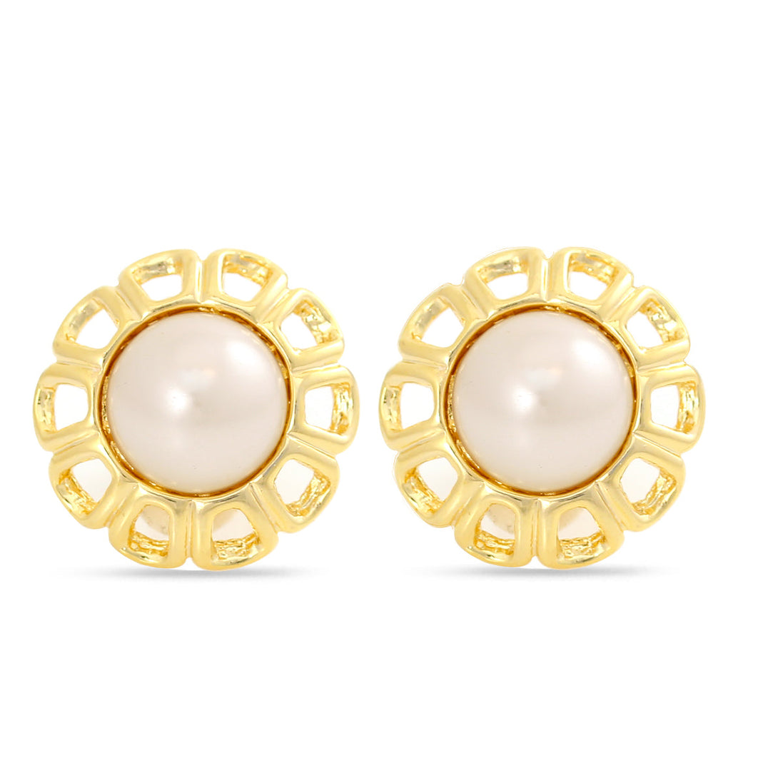 Gold-Tone Metal Cream Pearl Clip Onearrings