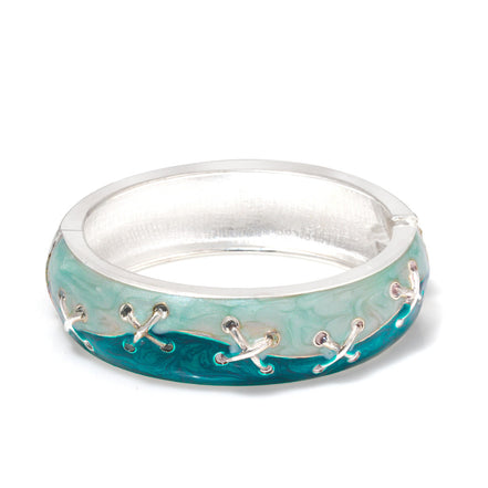 Green And Mint Silver Hinged Bracelet