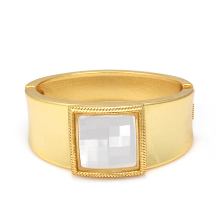 GOLD CLEAR FACETED CRYSTAL HINGED BRACELET #B1563 GCL (14th old office & 15th Sow R)