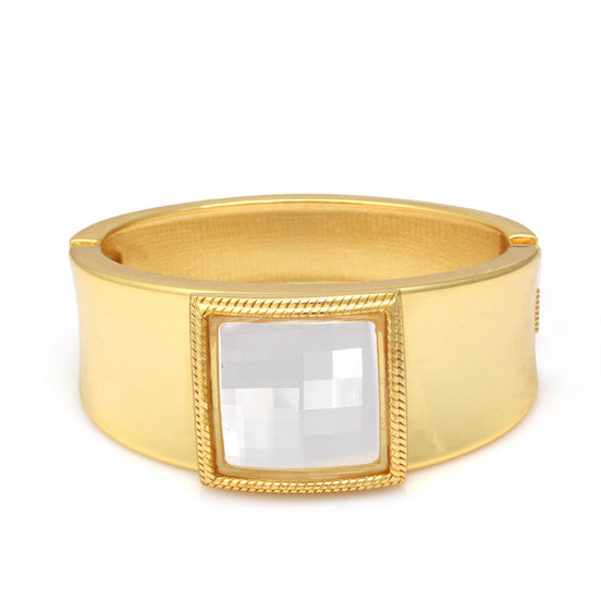 GOLD CLEAR FACETED CRYSTAL HINGED BRACELET #B1563 GCL (14th old office & 15th Sow R)